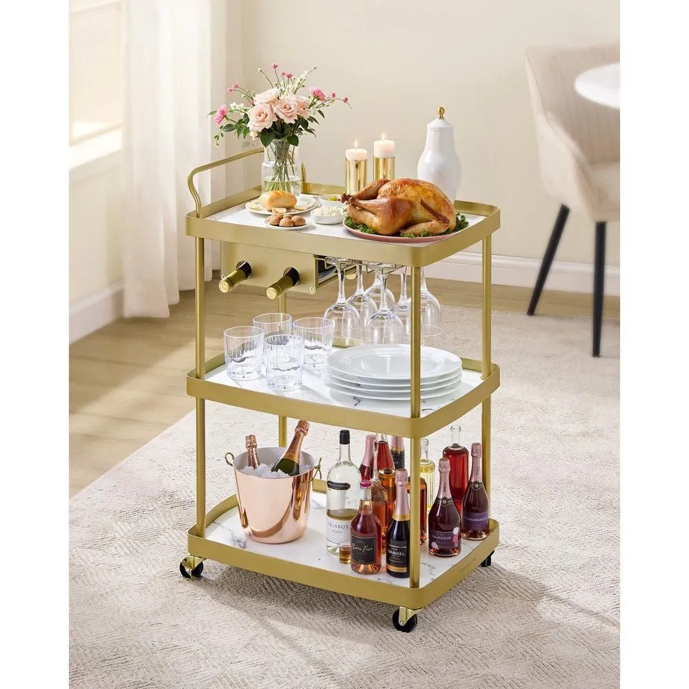 New without box - Elegant 3-Tier HOME Bar Cart with Wine Rack & Glass Holder Mobile