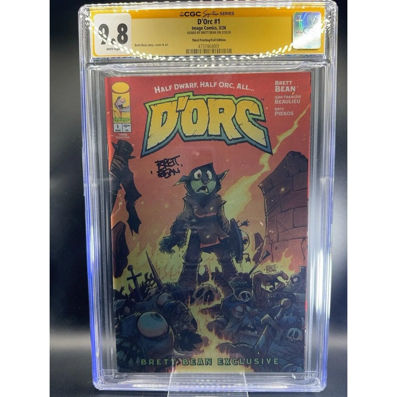 D'ORC #1 3rd Print CGC SS 9.8 Brett Bean Exclusive MEGACON Foil Variant Signed