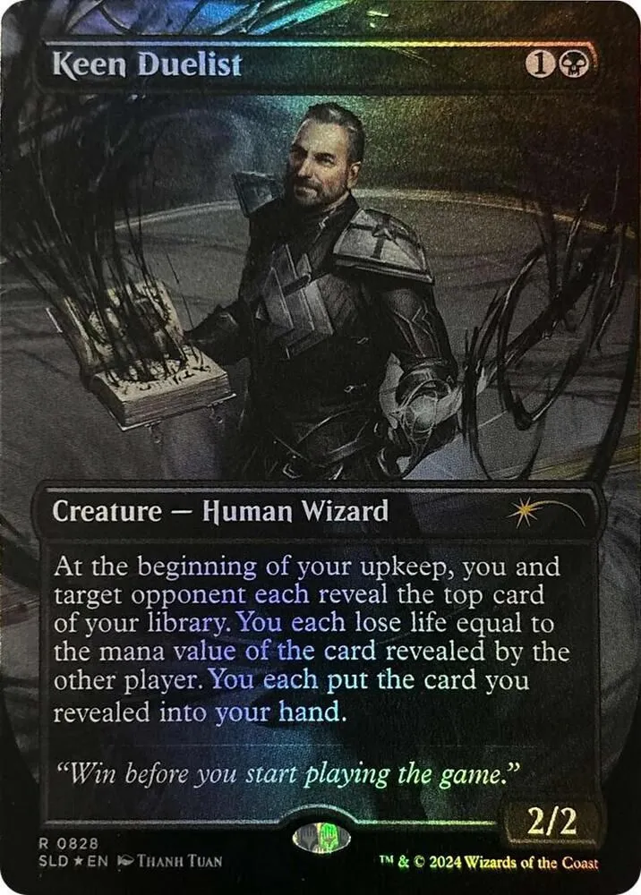 SLD, Keen Duelist, (Borderless), 828, R, Near Mint, (Rainbow Foil), EN