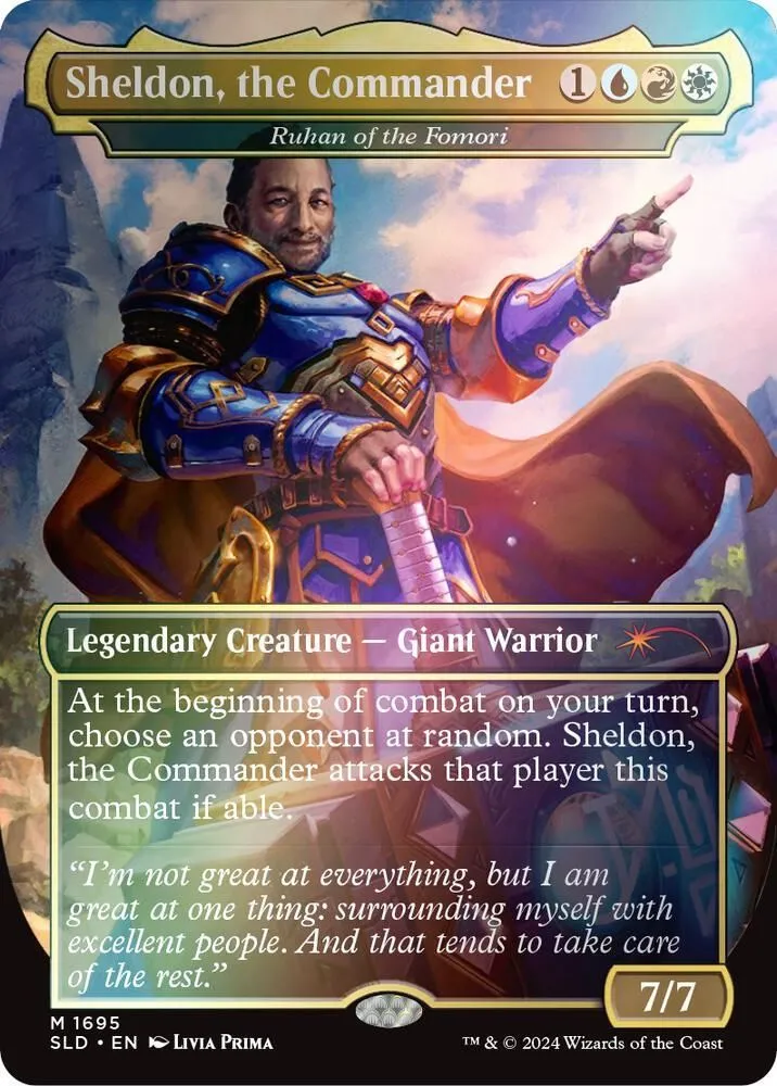 SLD, Sheldon, the Commander - Ruhan of the Fomori, (Borderless), 1695, M, Near Mint, (Rainbow Foil), EN