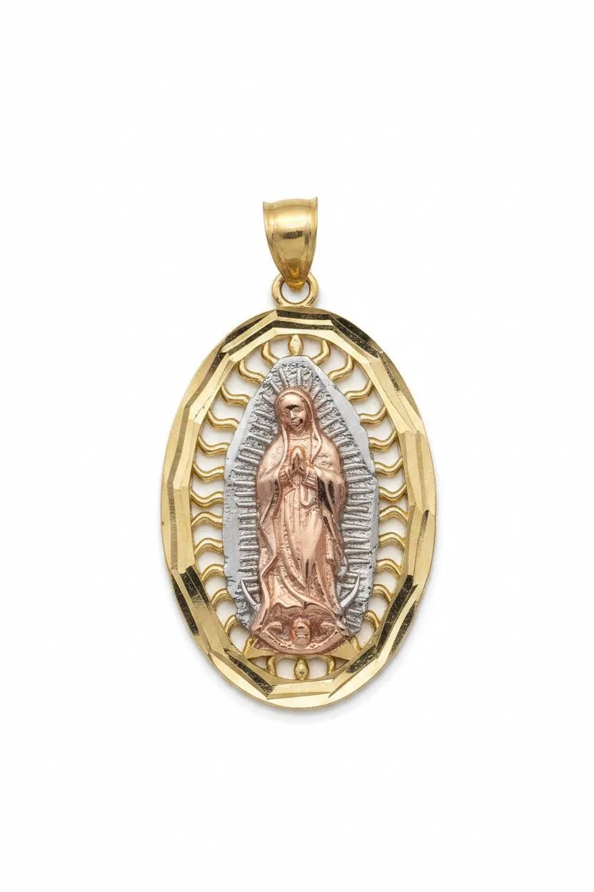 10K Yellow Gold Guadalupe Pendant – Religious Virgin Mary Gold Necklace Charm