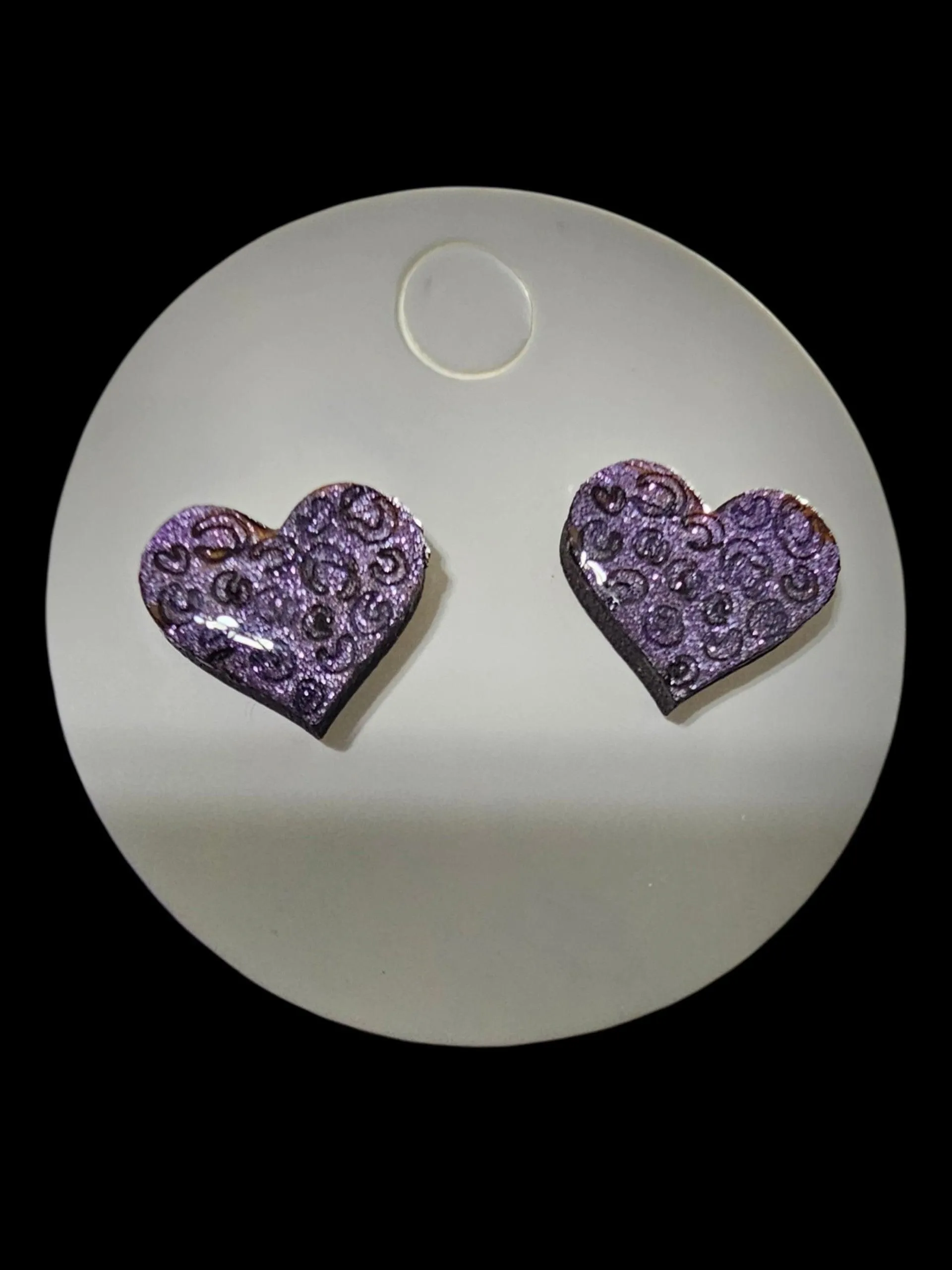 2955 Purple Heart Stud Earrings with Animal Print