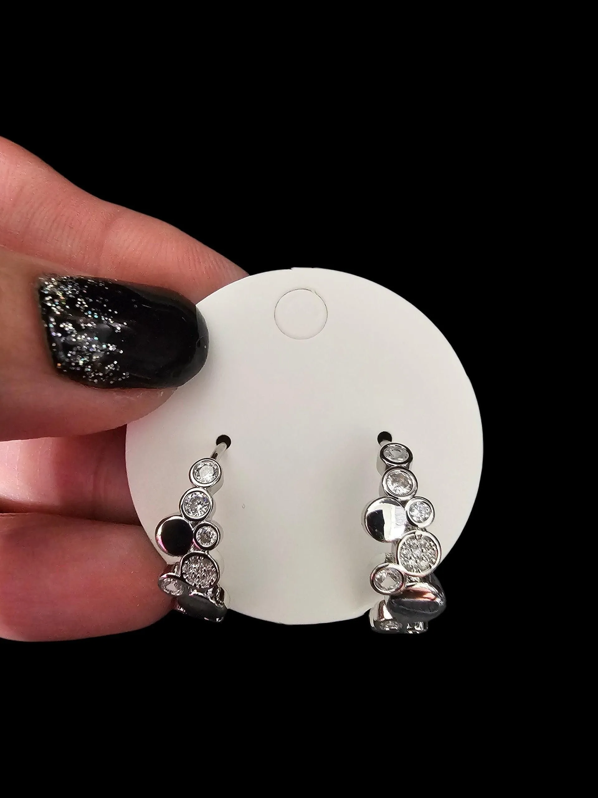 2958 Silver Hoop Earrings with Bling