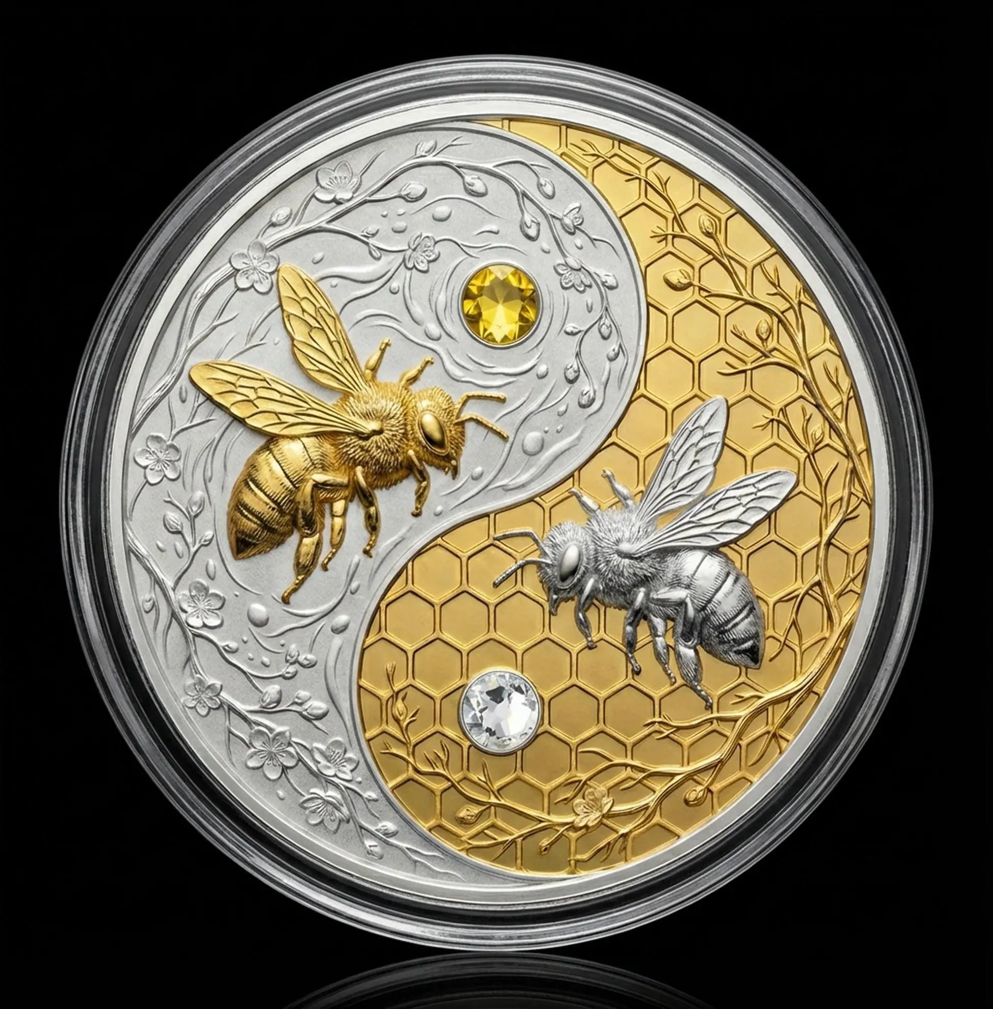 In Stock! 2026 Harmony Bee 5oz .999 Copper with Silver & Gold Gilding Plus Crystals!