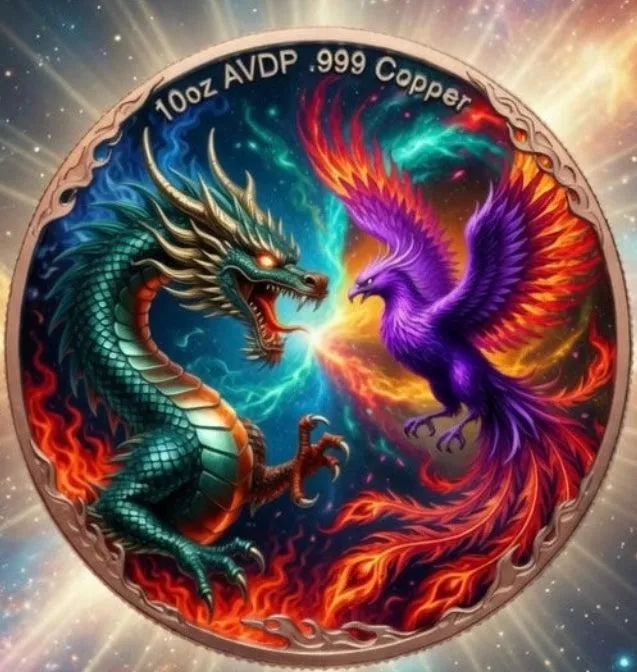 In Stock! 10oz  AVDP Copper DRAGON VS PHOENIX: CAPSULE INCLUDED
