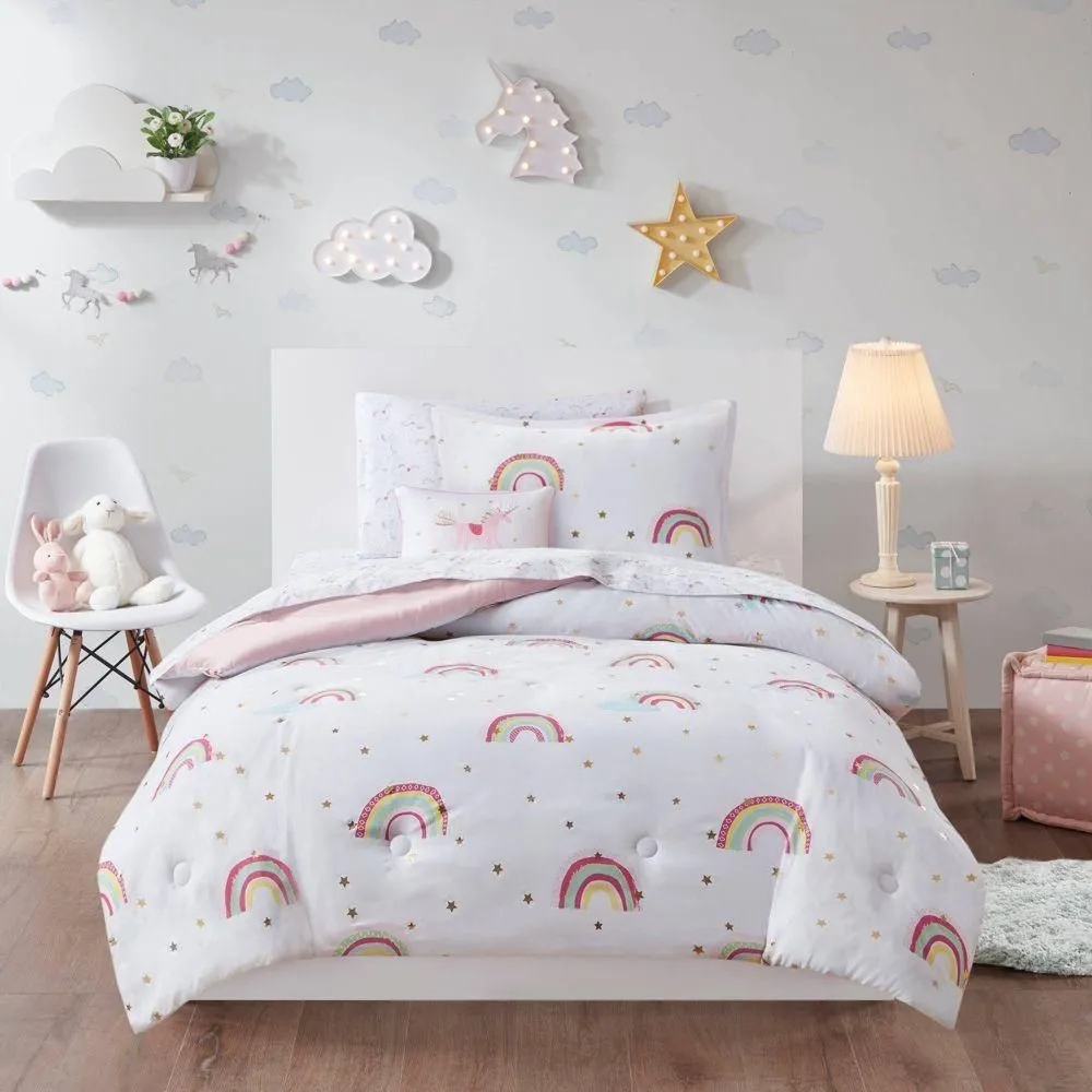 New without box - Twin Mi Zone Natalie Rainbow and Metallic Stars Kids' Comforter Set with