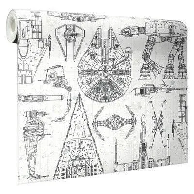New without box - Star Wars Spaceship Blueprints Peel and Stick Kids' Wallpaper -RoomMates