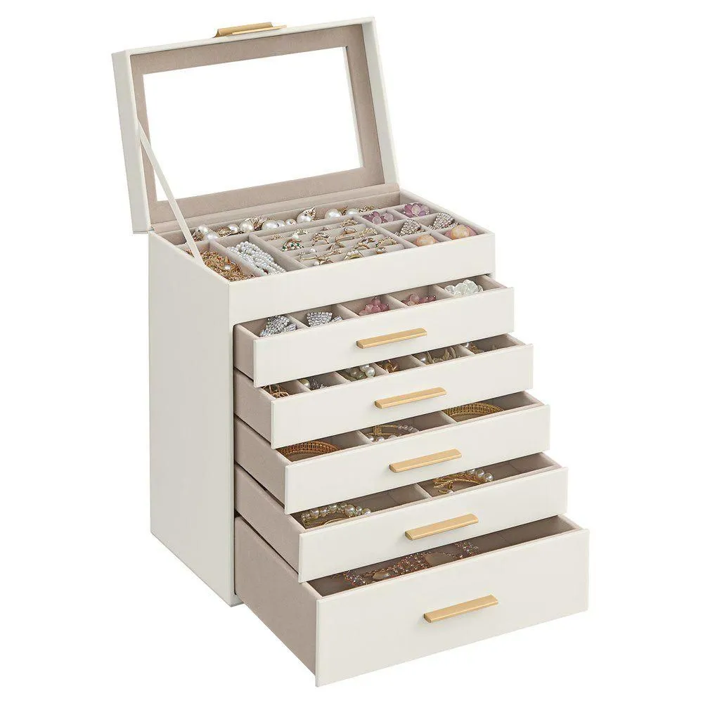 New - Size: 11.4(H) x 9.9(W) x 6.4(D) in - SONGMICS Jewelry Box Jewelry Storage with Glass Lid 6-Layer Jewelry Organizer 5
