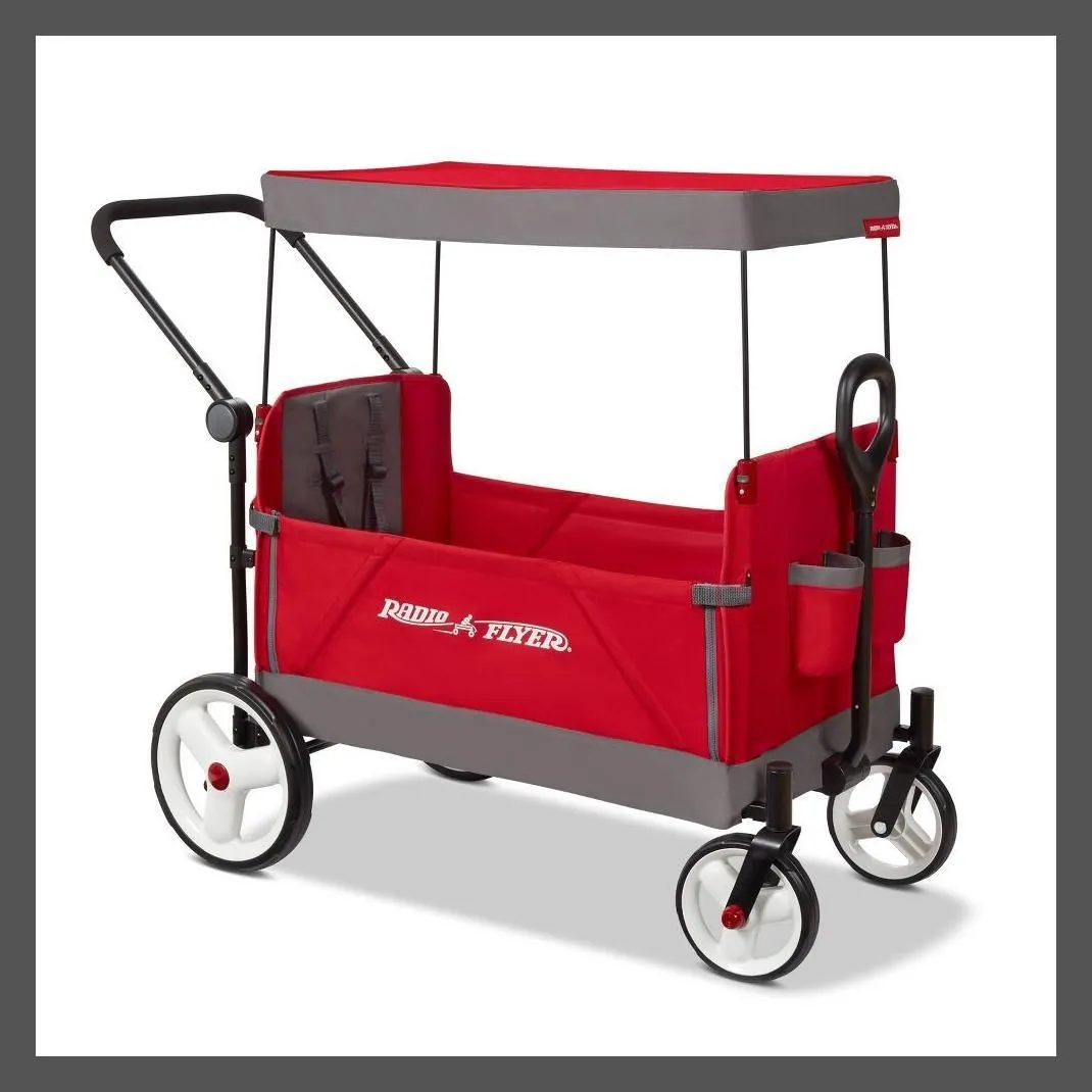 Brand New - Radio Flyer Convertible Stroller Wagon Canopy Seat Belts Push/Pull Rear Wheels