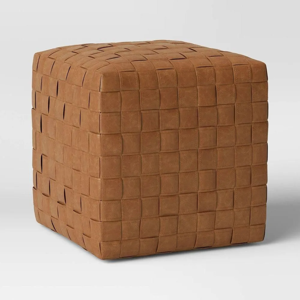 New without box - Size: 19 Inches - Wellford Faux Leather Woven Cube Brown - Threshold