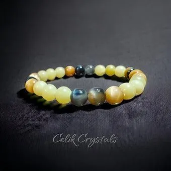 Golden Blue Tiger Eye & Lemon Jade Bracelet 8mm