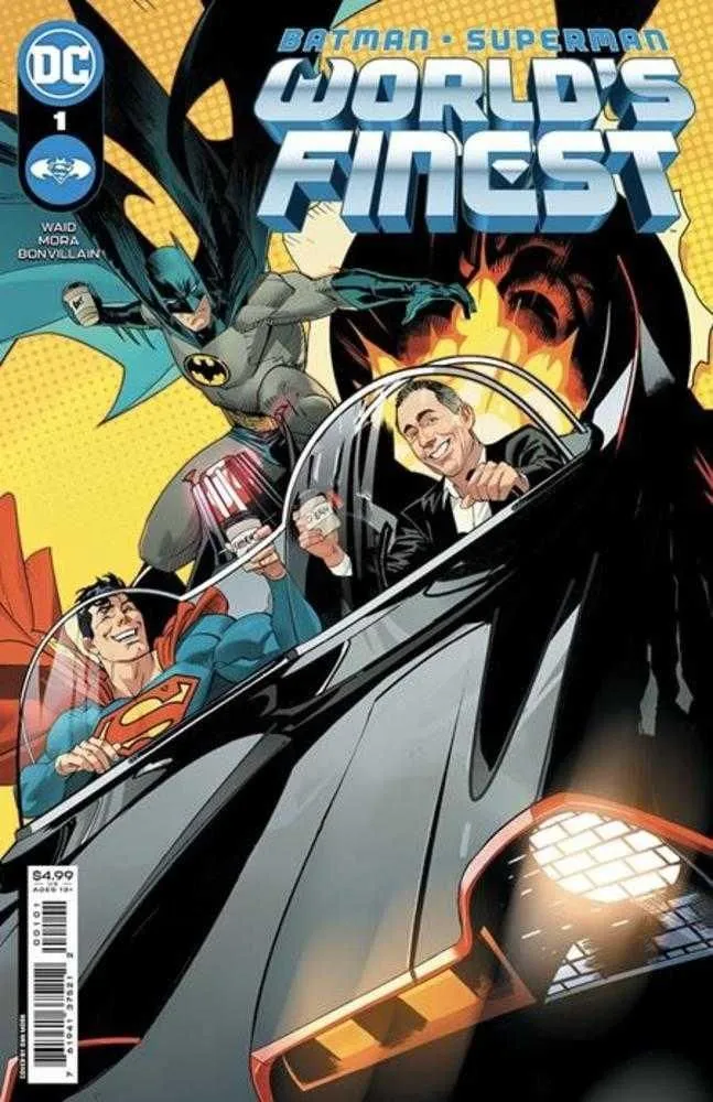 Batman Superman Worlds Finest #1 Cover J  Dan Mora Jerry Seinfeld In The Bat Mobile Getting Coffee Card Stock Variant