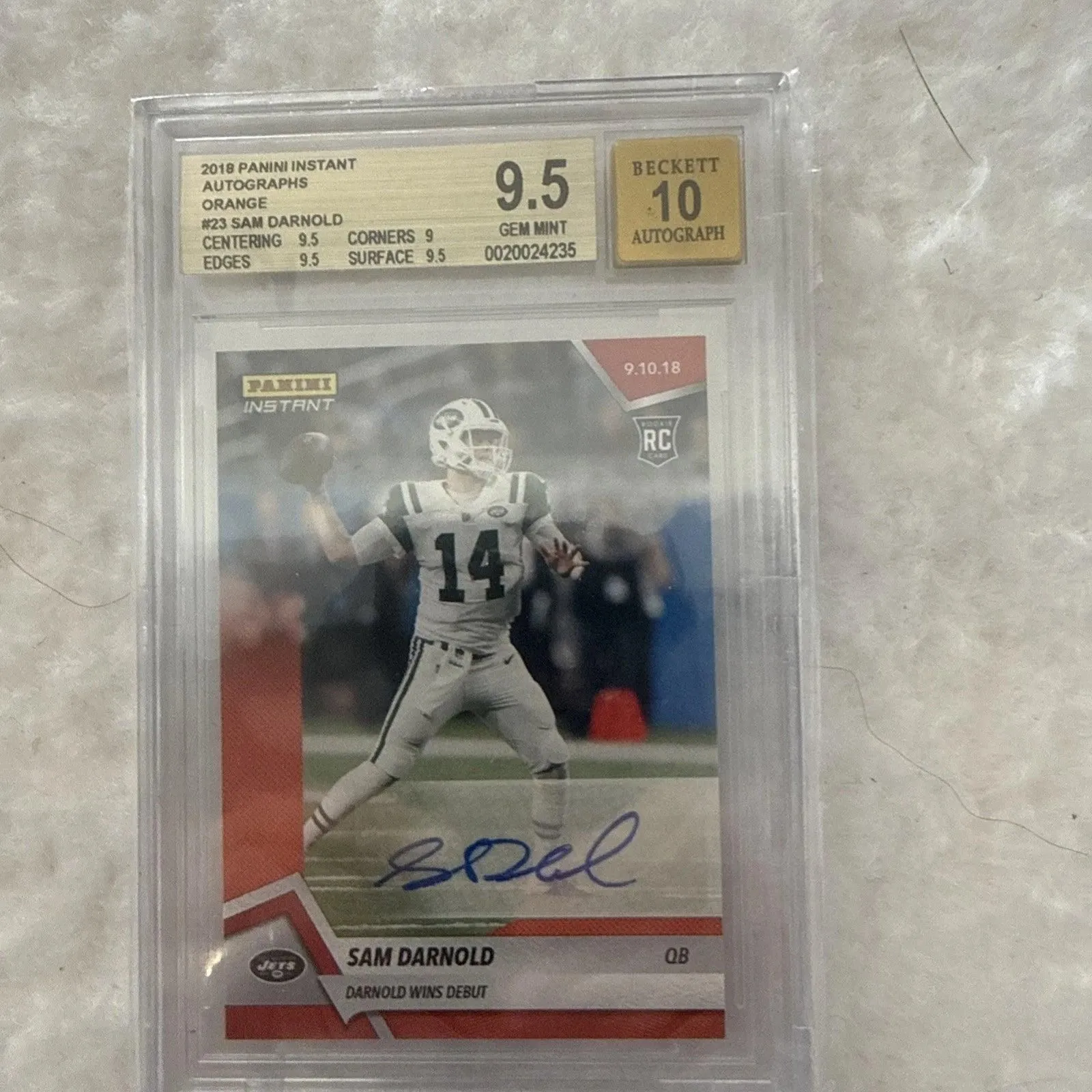 2018 Panini Instant NFL #23 Sam Darnold New York Jets RC ORANGE AUTOGRAPH #1/5
