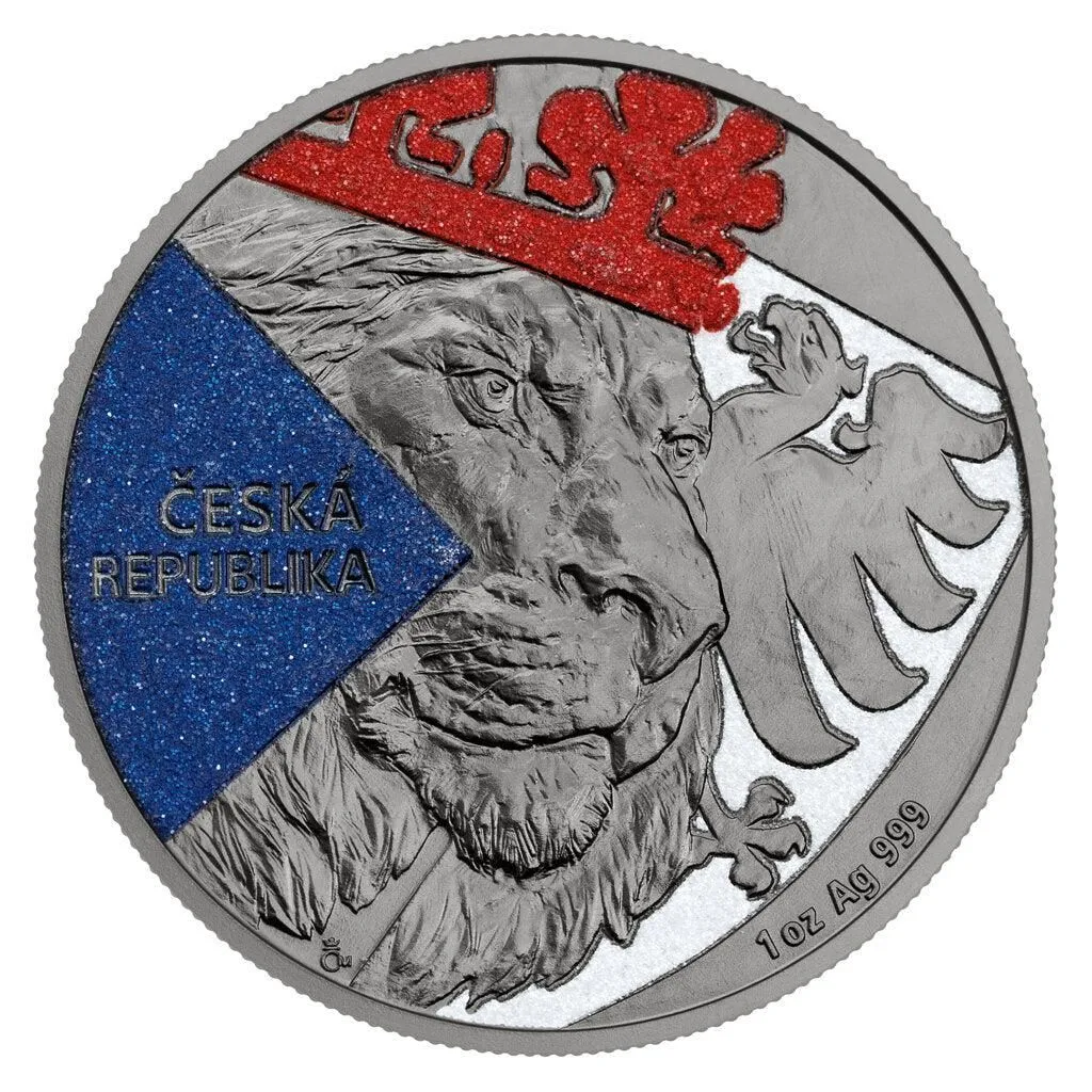 In Stock! 2024 Niue Czech Lion Black Platinum with Diamond Effect 1 oz Silver Coin