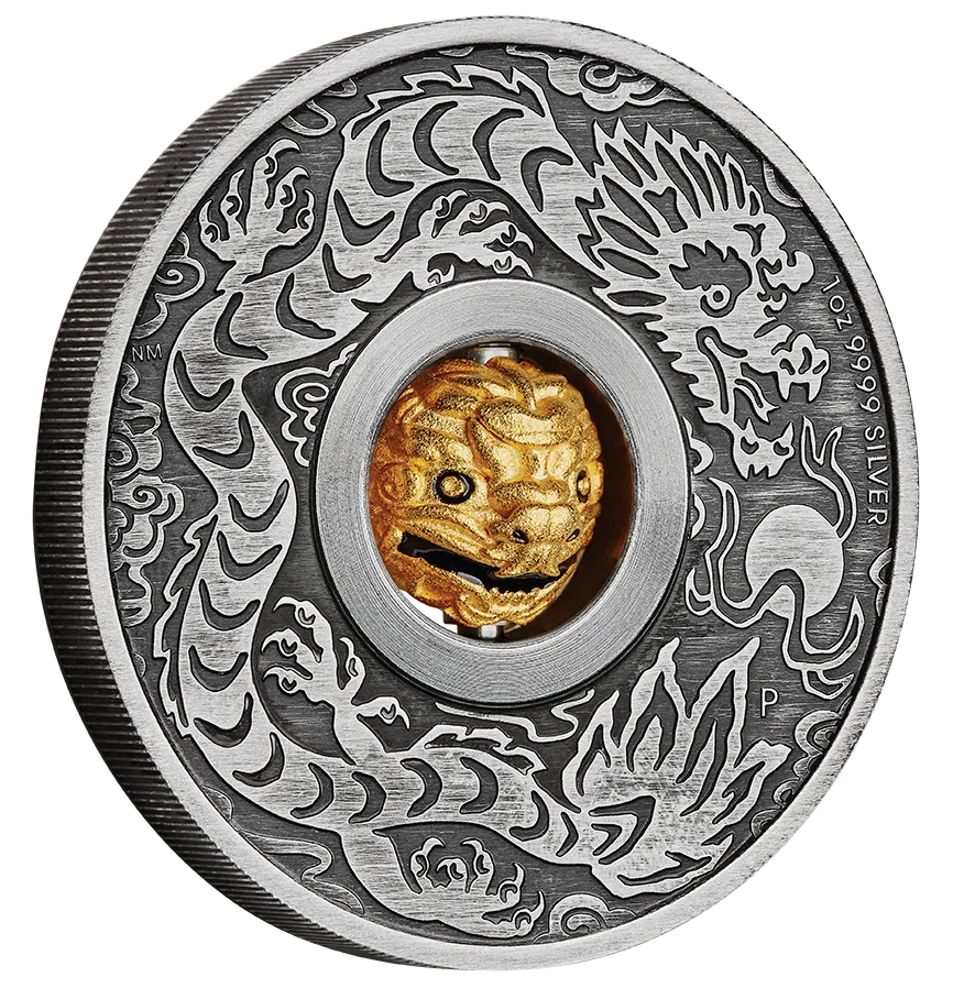 In Stock! 2024 Tuvalu Year of the Dragon Rotating Charm 1 oz Silver Coin - Options: Original Mint Packaging