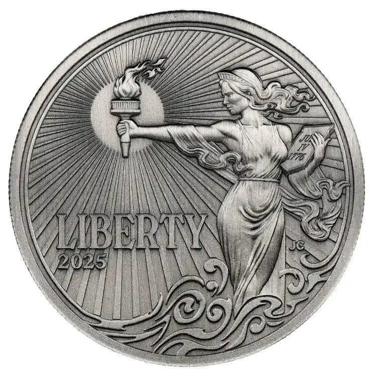 In Stock! 2025 Alderney Lady Liberty UHR by Jody Clark Enhanced Antiqued 1 oz Silver Coin