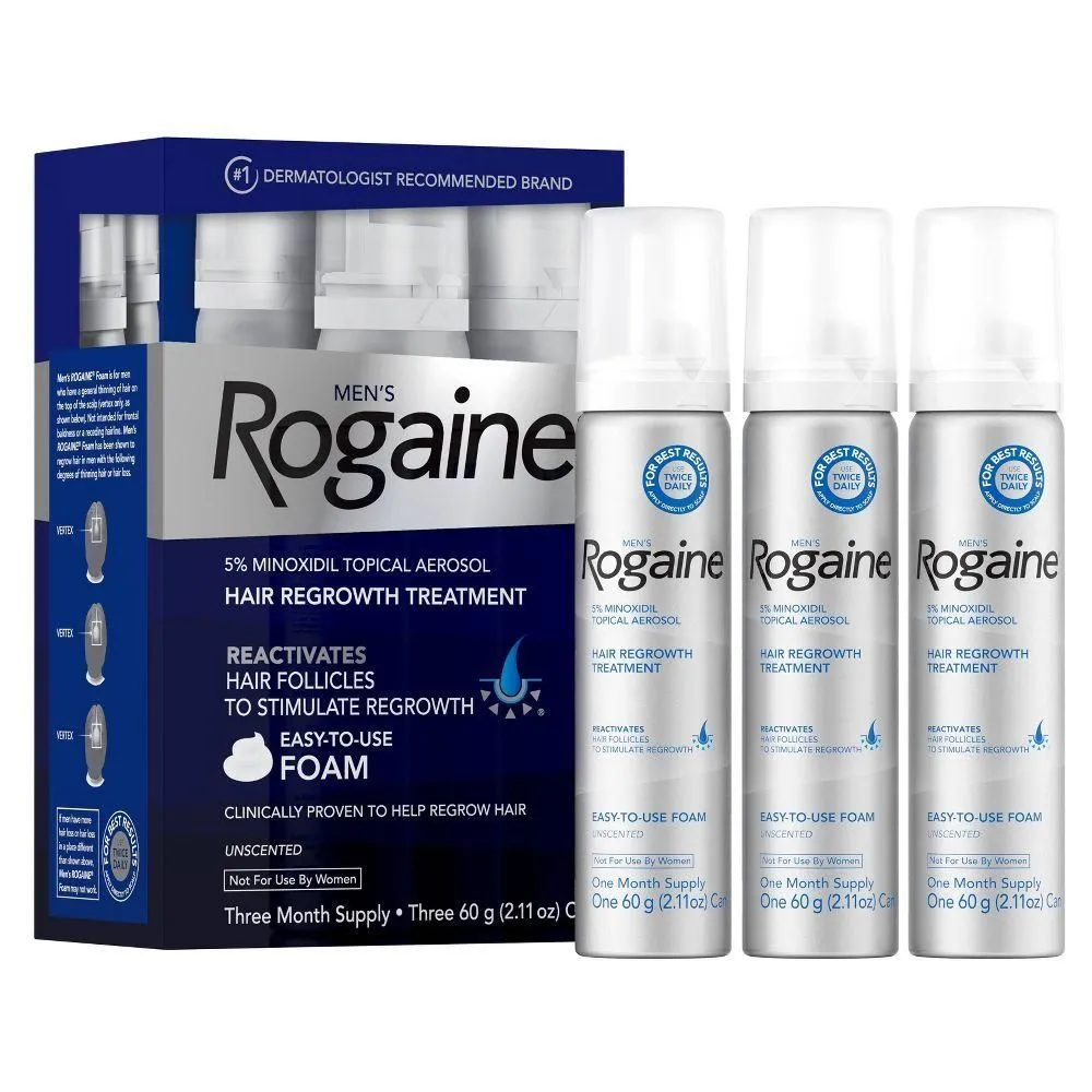 Brand New - Men's Rogaine 5% Minoxidil Foam for Hair Regrowth - 3-Month Supply