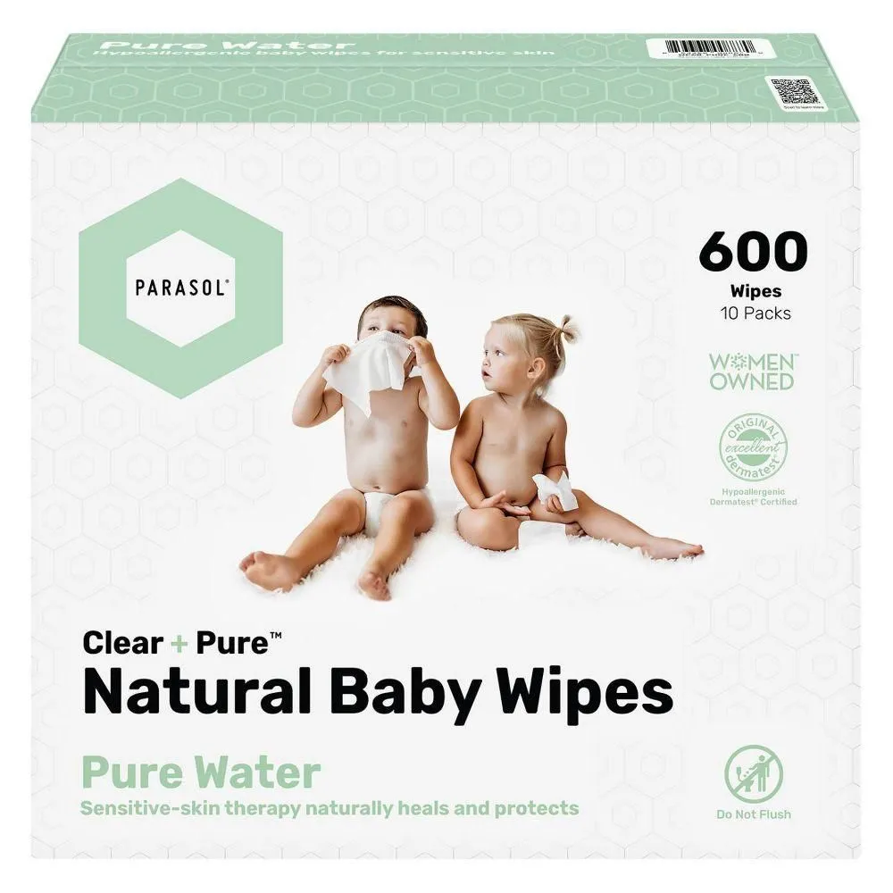 Brand New - Parasol Clear+Pure Natural Baby Wipes - 600ct - 10pk
