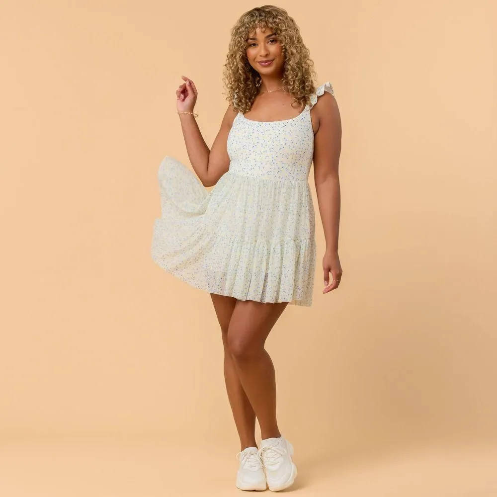 New without Tags - Size: 1X - Blogilates Women's Mommy & Me Ballerina Ruffle Dress - White Floral Print