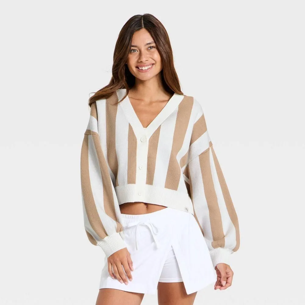 New without Tags - Women's Striped Western Cardigan - JoyLab Light Taupe XL
