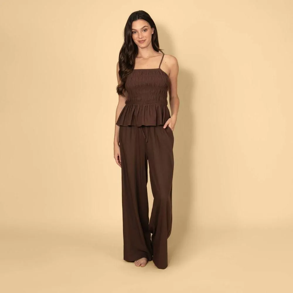New without Tags - Solid & Striped Women's Smocked Linen Blend Tank Top - Brown L