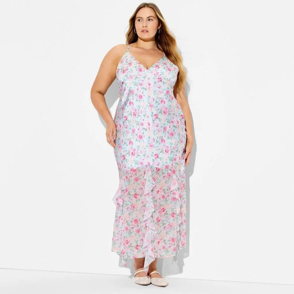 New without Tags - Women's Maxi Slip Dress - Wild Fable Blue Floral 1X