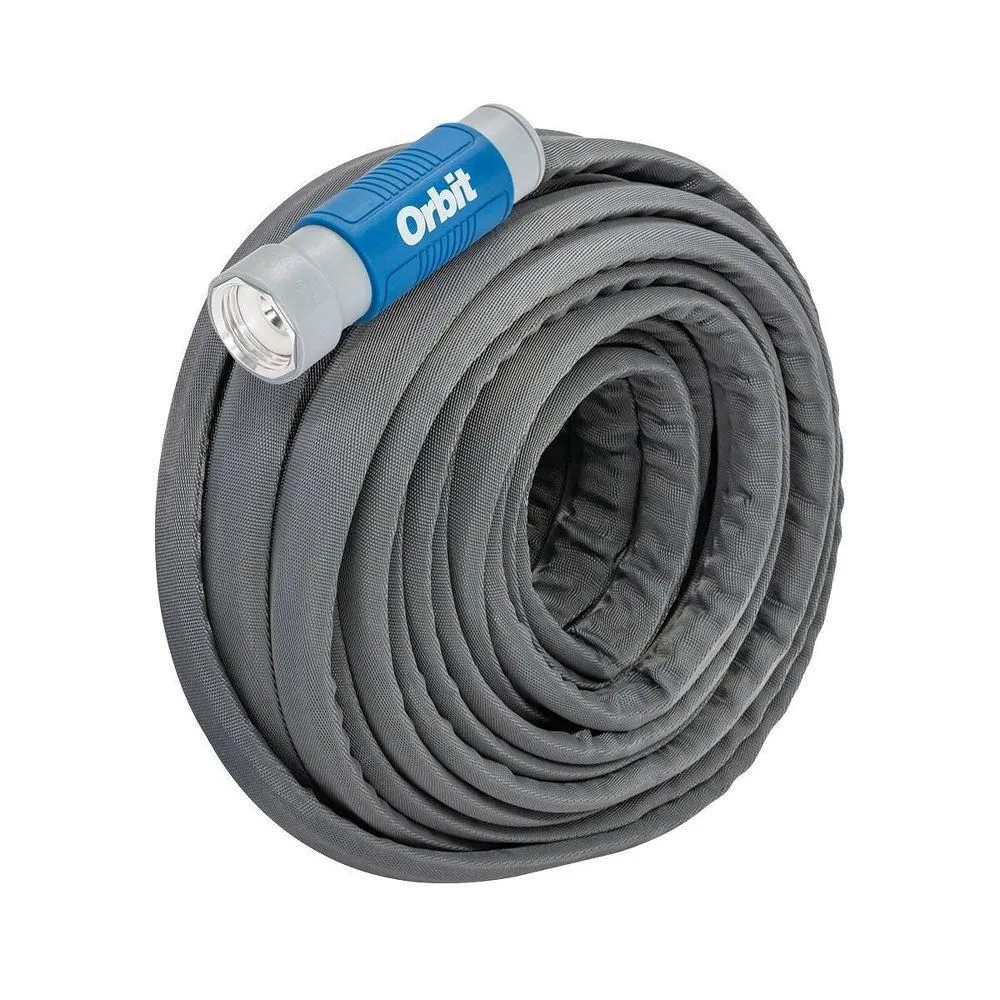 Open-box - Orbit 100' Heavy Duty Fabric Hose White/Gray/Blue