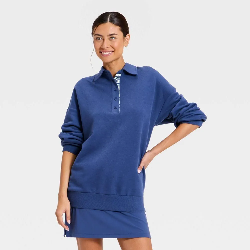 New without Tags - Women's French Terry Polo Sweatshirt - JoyLab Dark Blue XL