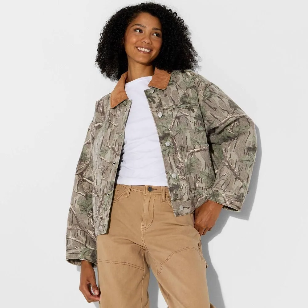 New without Tags - Women's Padded Denim Barn Jacket - Wild Fable Khaki Leaf L