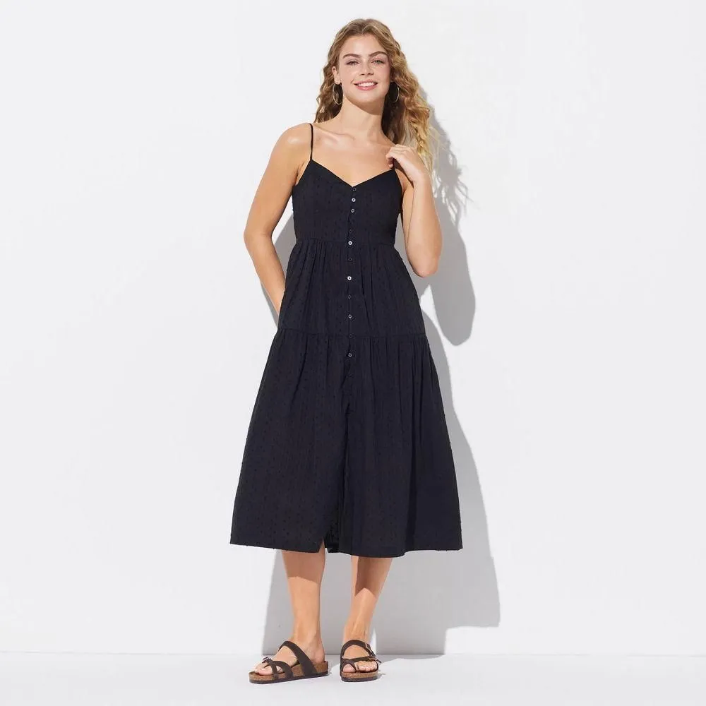 New without Tags - Women's Button-Front Tiered A-Line Dress - Wild Fable Black M