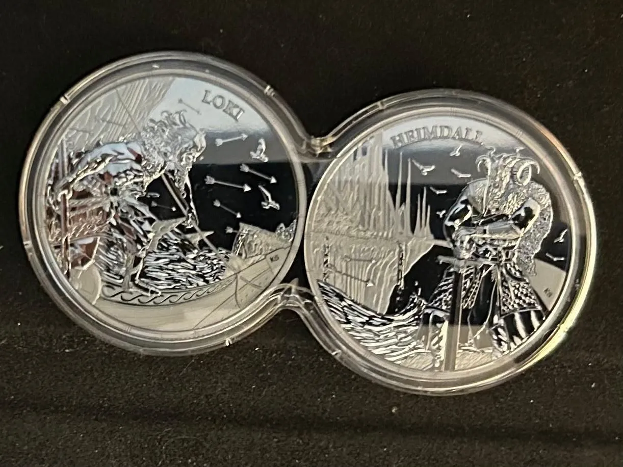 In Stock! 2025 Germania Ragnarok - Loki & Heimdall 2x 1 oz Black Silver Round