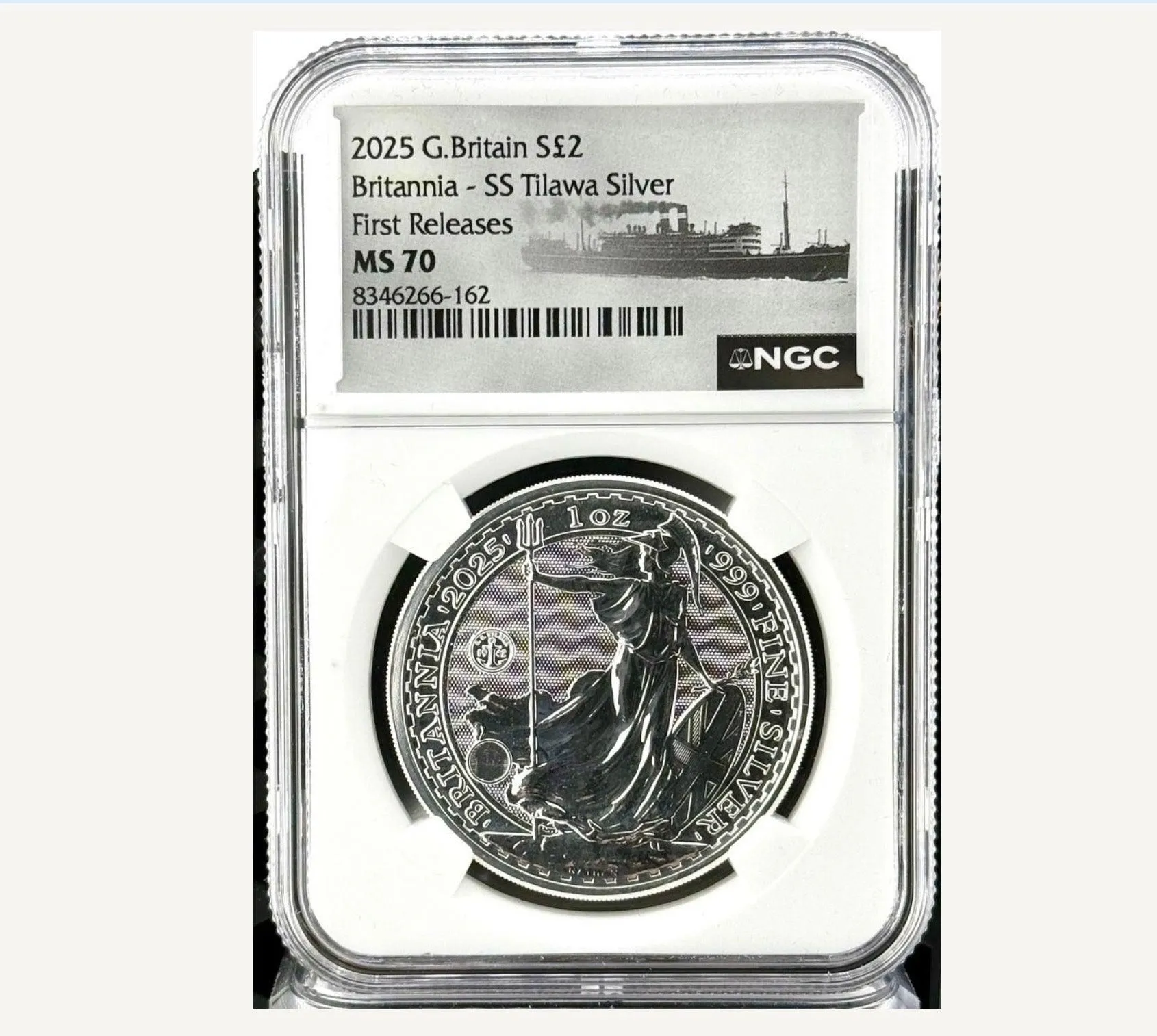 In Stock! 2025 Great Britain Britannia SS Tilawa Shipwreck 1 oz Silver Coin NGC MS70 FR
