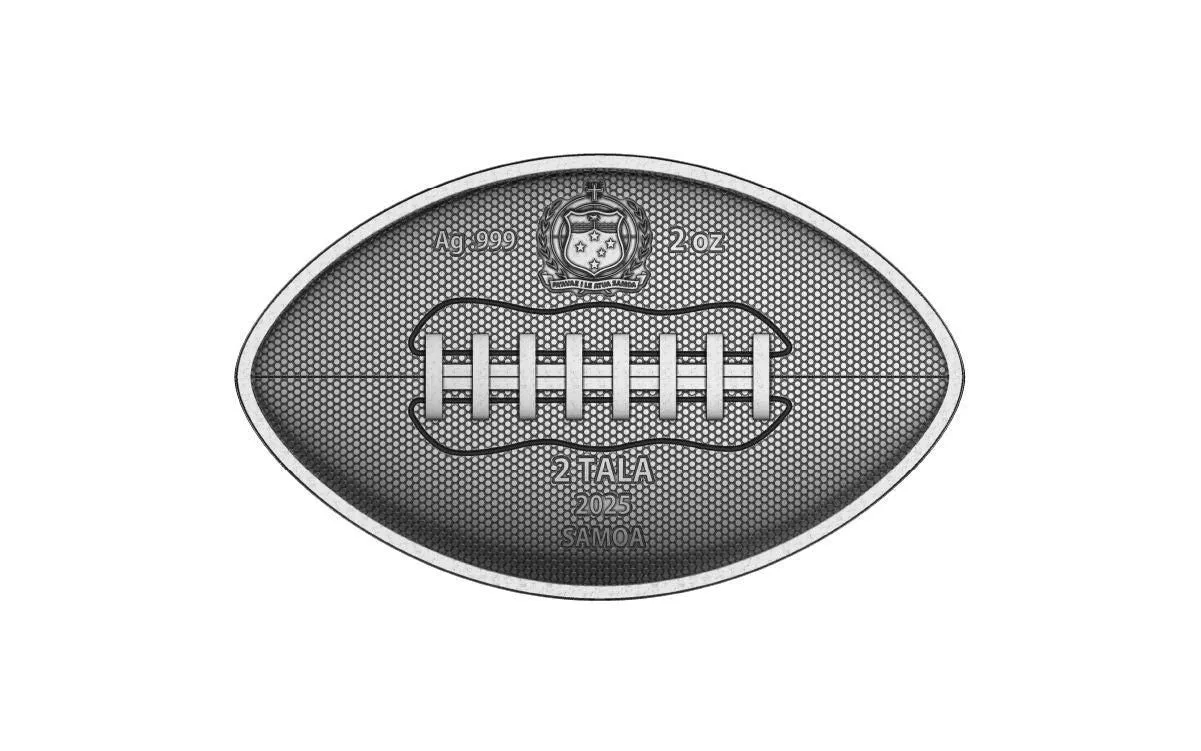 In Stock! 2025 Samoa Touch Down (Football Shaped) 1 oz Silver Coin (1,500 Mintage)