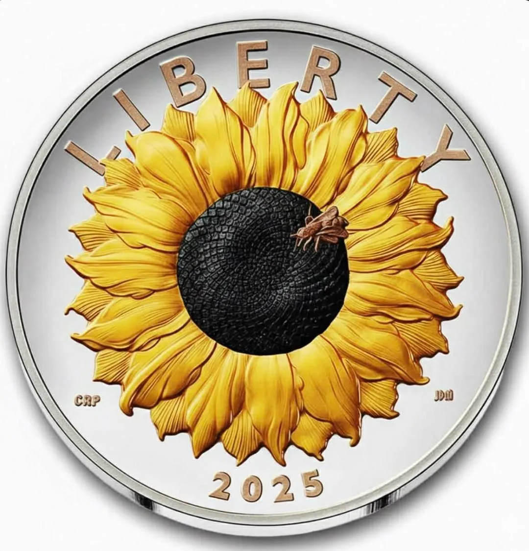In Stock! 2025 US Mint Liberty Sunflower Proof 1 oz Colorized Silver Art Medal in Display Box w/COA (49 Mintage)