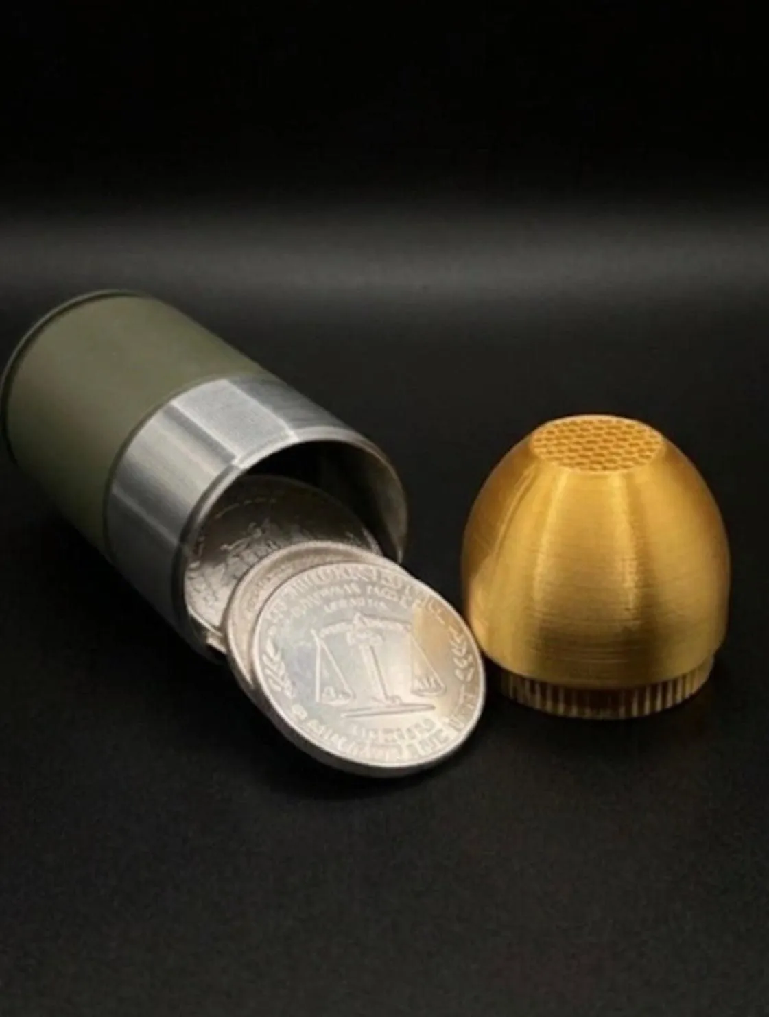40mm GRENADE COIN HOLDER FOR 1 oz RAW COINS/ROUNDS! TRI-COLOR COLOR SCHEME.