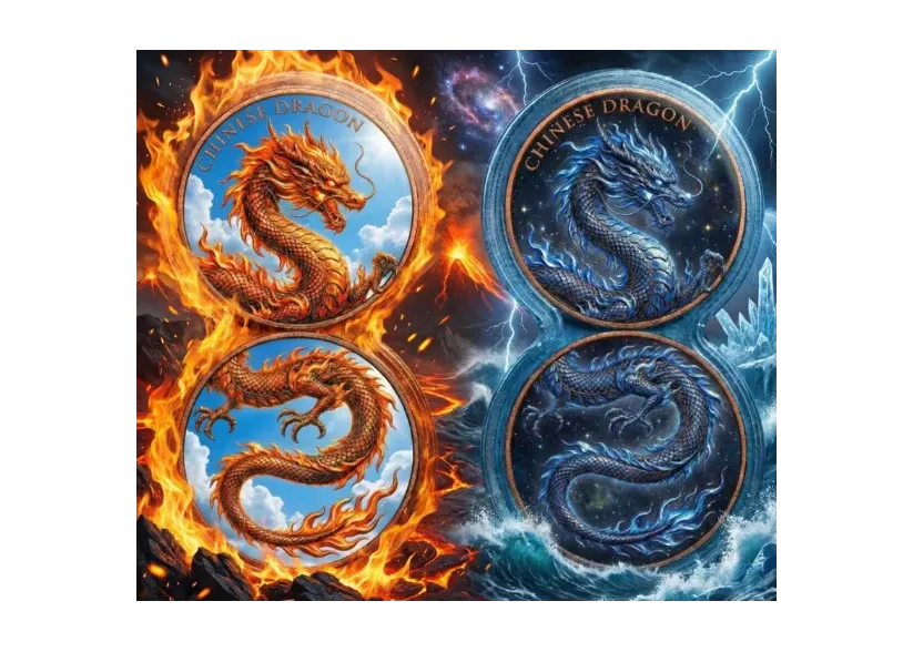 In Stock! 2026 Chinese Dragons Day & Night Edition .999 Fine Copper Infinity Medals