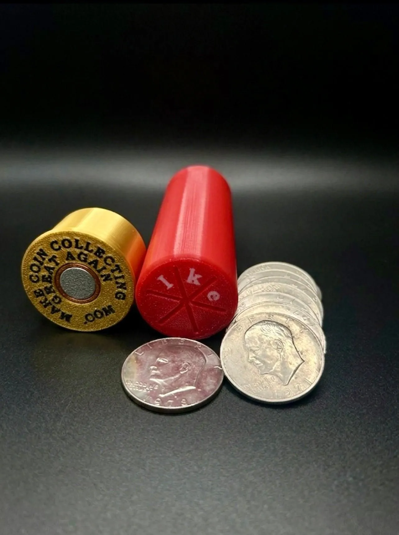 IKE DOLLAR SHOTGUN SHELL COIN HOLDER! RED AND GOLD COLOR SCHEME.