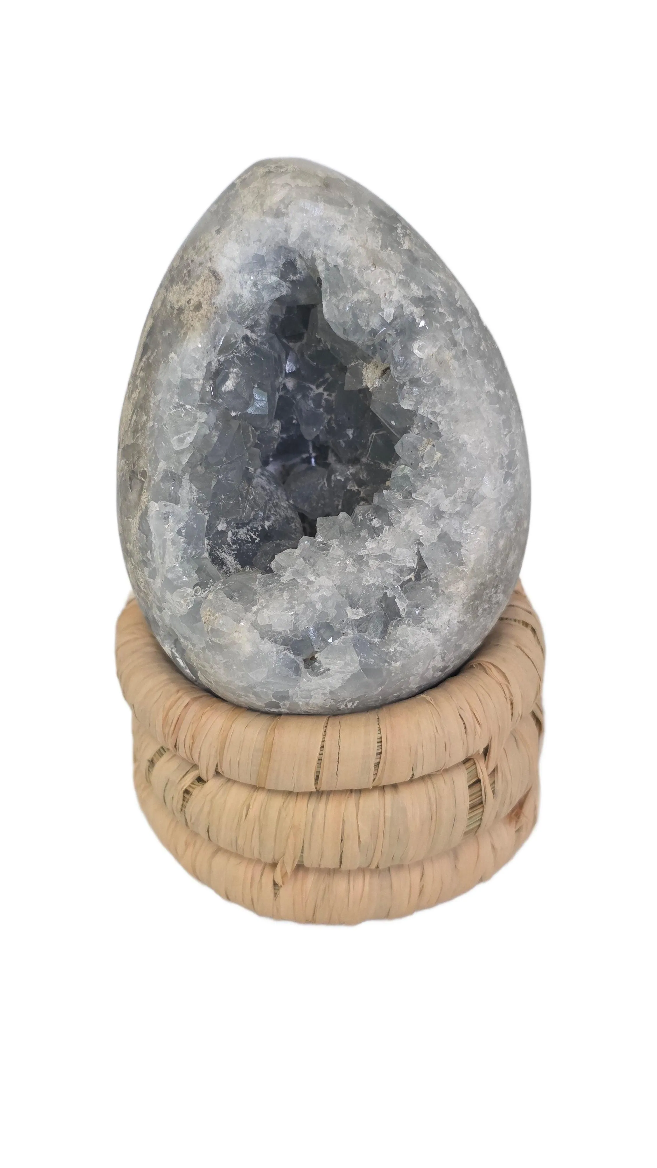 Celestite Crystal Egg Druzy Geode Polished 248g
