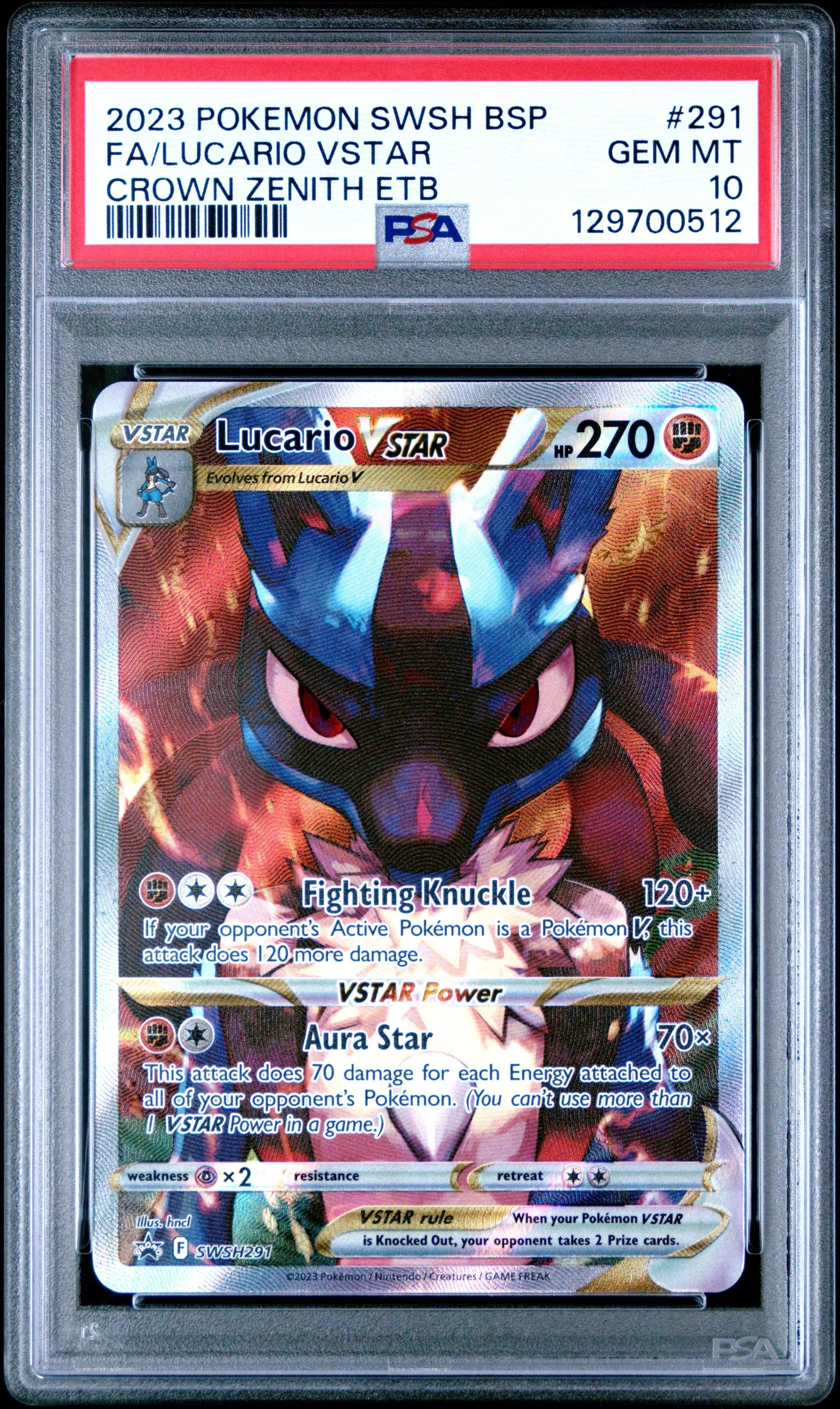 2023 Pokemon Swsh Black Star Promo Crown Zenith Etb Fa/Lucario Vstar 10 PSA #291