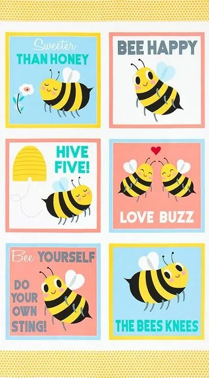 Bees Knees Bumble Bee 24" Panel Robert Kaufman 108P