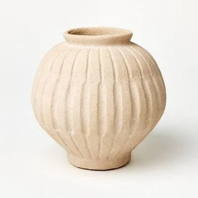 New without box - Size: 9 Inches (H) - Tall Carved Ceramic Vase - Threshold designed with Studio McGee