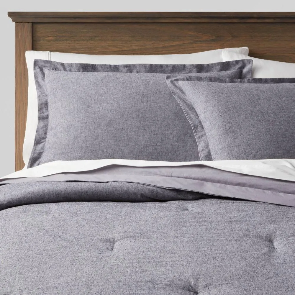 New without box - Threshold Cotton Linen Comforter Set Chambray Texture OEKO-TEX Navy King