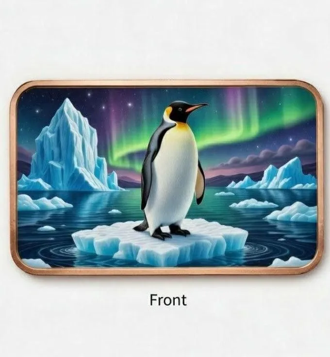 In Stock! Northern Lights Penguins 5 oz Copper Colorized Art Bar