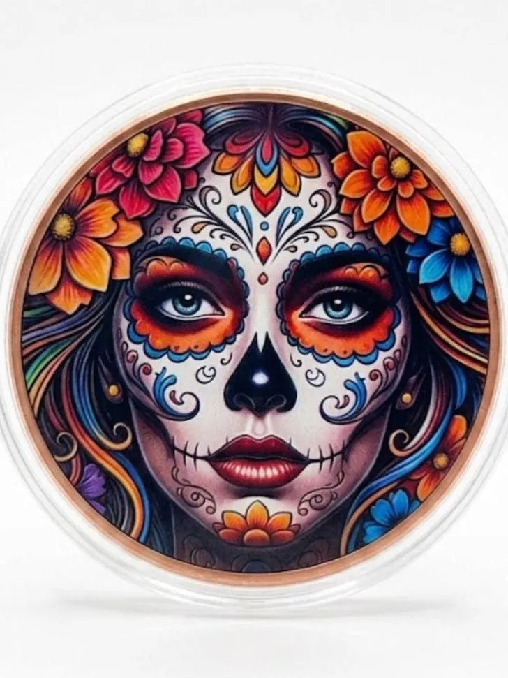 In Stock! 2026 Liberia Sugar Skull Serenity 5 oz Colorized Copper Coin in Capsule (5000 Mintage)