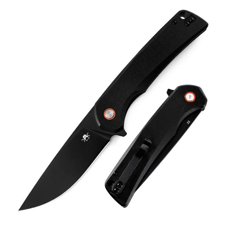 Klaken J147 Virex J147-D-BlackDP-BlackG10 – 3.54″ Black-Coated D2 Drop Point, Black G10, Liner Lock