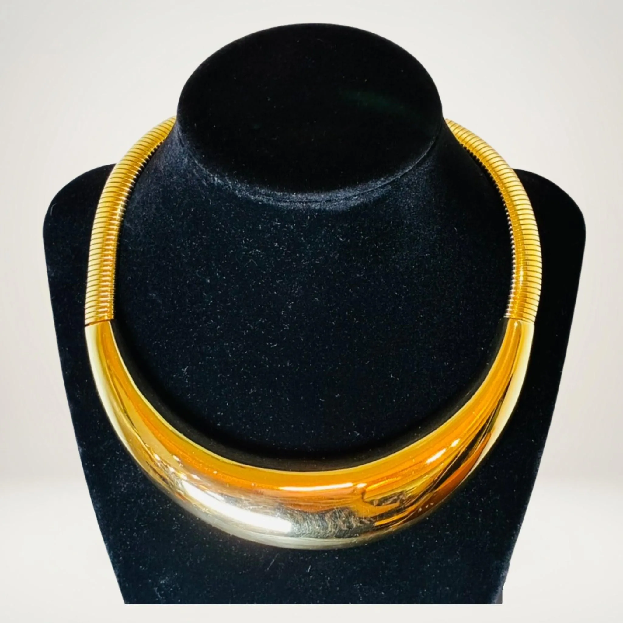 Vintage Givenchy Gold-Tone Statement Collar Choker Necklace - Signed 1980s Runway Tubogas Jewelry