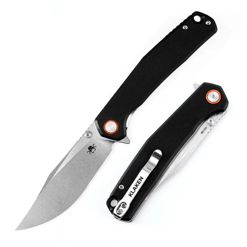 Klaken Lancet J335-BlackG10-Satin – 3.43″ Satin 14C28N Blade, Black G10, Liner Lock