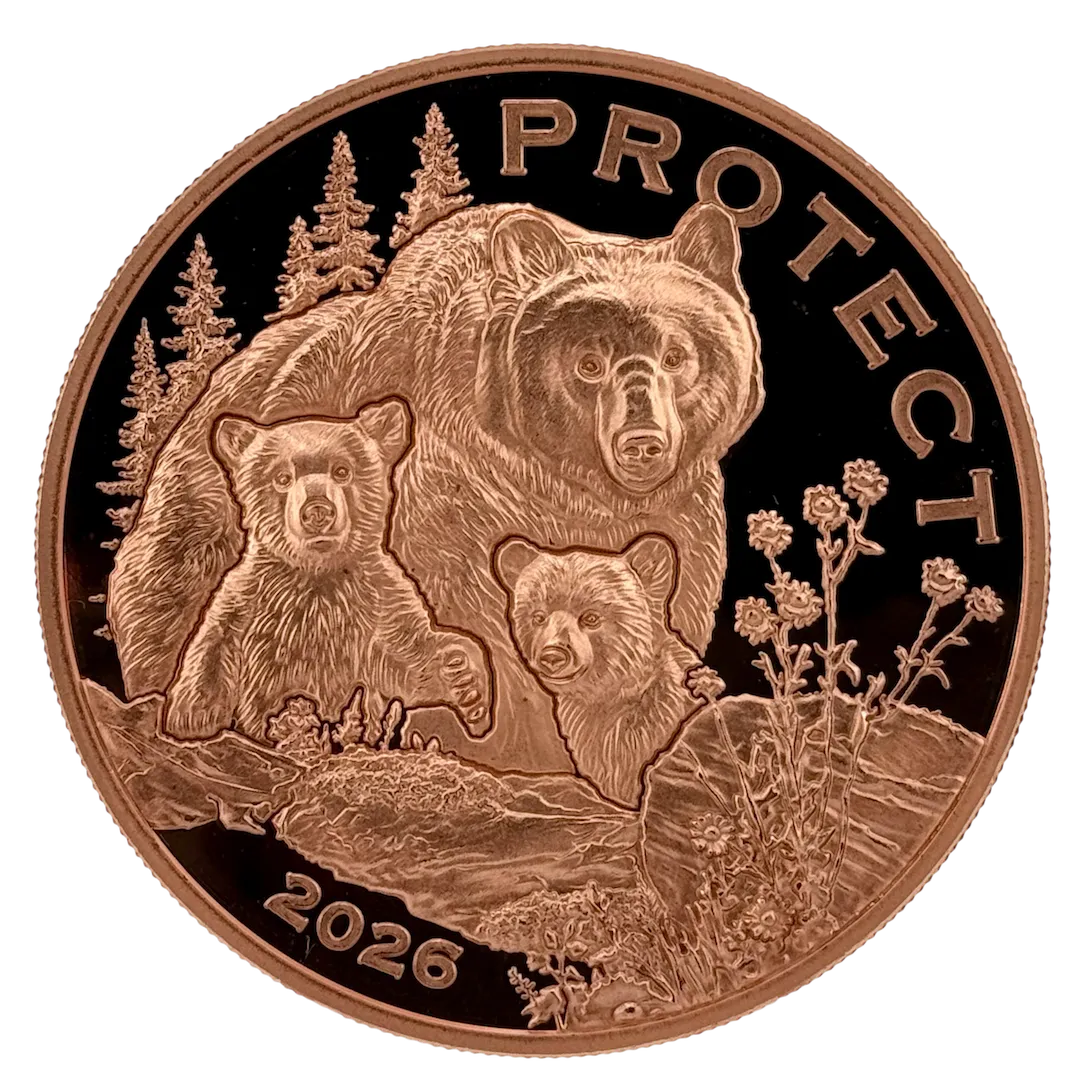In Stock! Government backed! 2026 Cameroon Wildlife Values Bear Protect Proof 5 oz Copper Coin (02/20)