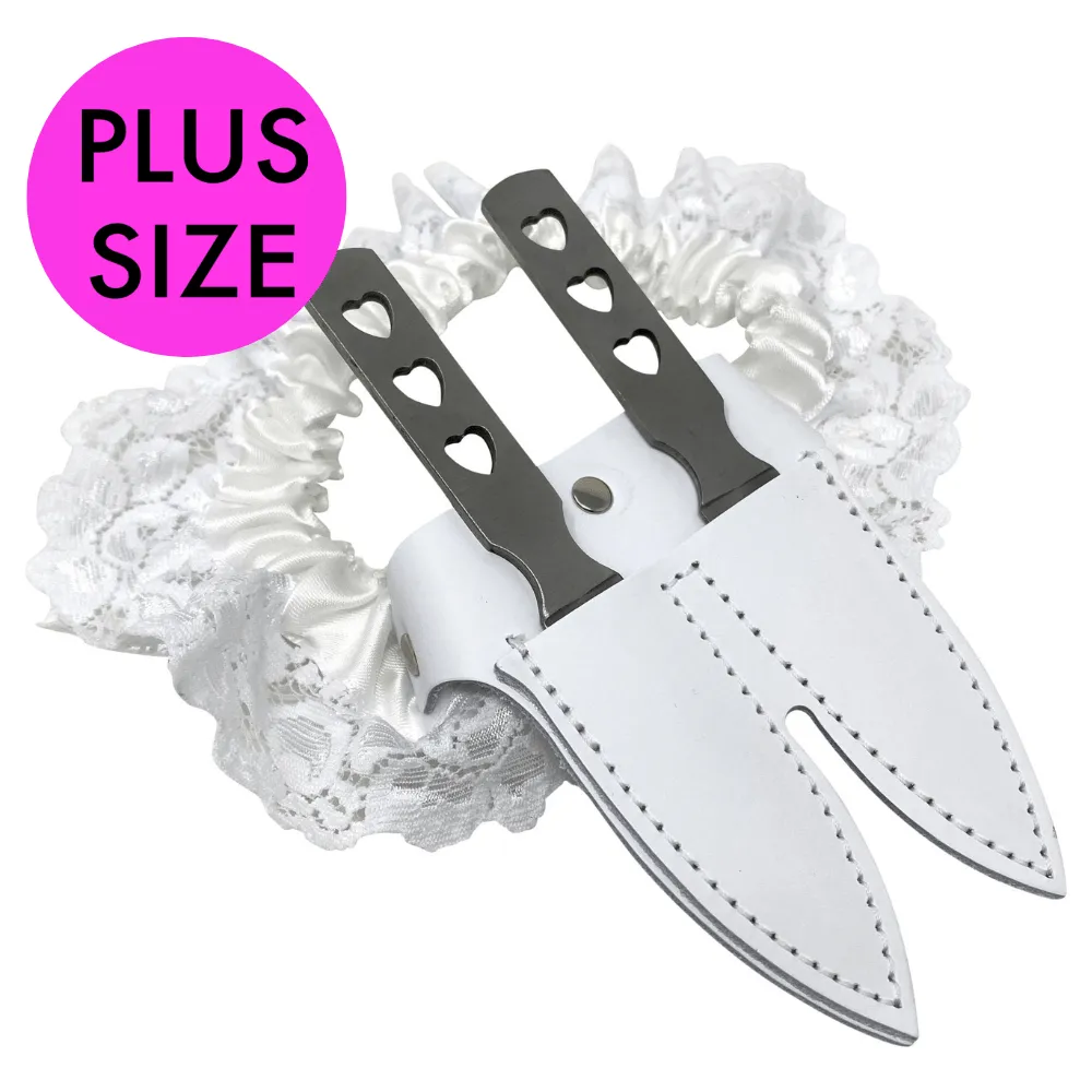 Leather & Lace Garter Blade - White Plus Size