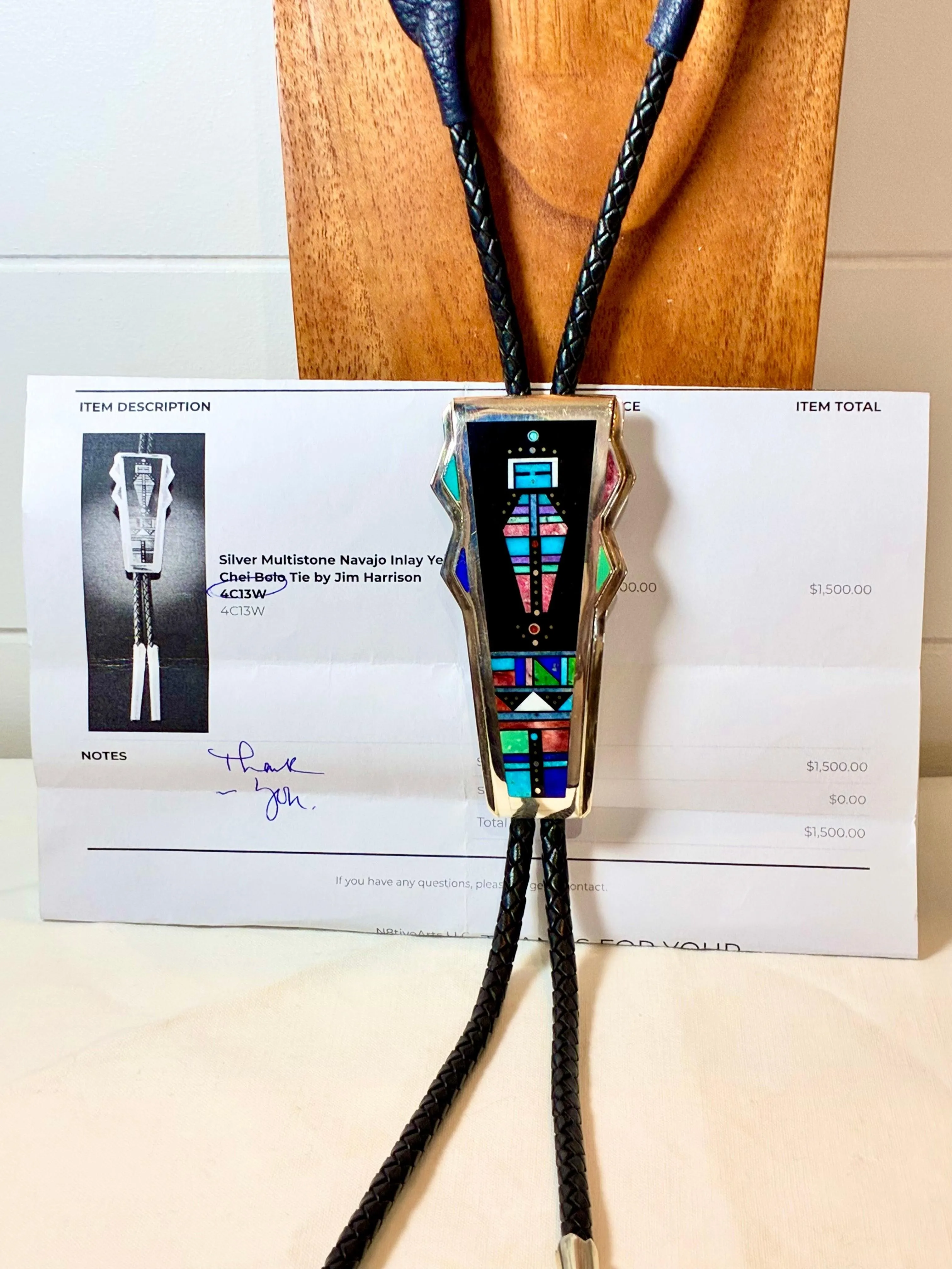 Jim Harrison, Navajo Silversmith Sterling Silver Multistone Navajo 'Yei Bi Chei' Bolo Tie